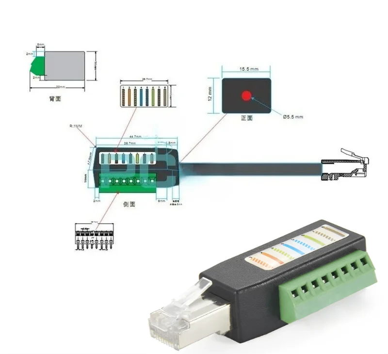 1P/5pcs/10pcs RJ45 to 8Pin Terminal Network Extension Cable Adapter CAT5/CAT6 Terminal 8P8C No Welding Required Network Terminal