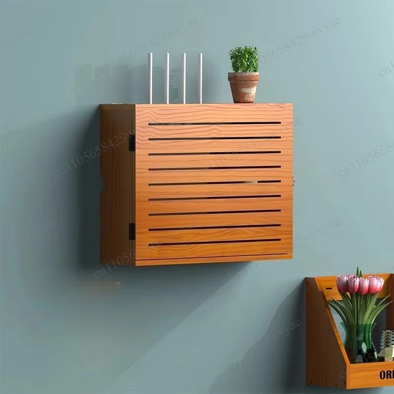 Wall Mounted Wooden Router Storage Box, WiFi Modem Holder with Cable Management, Decorative Home Organizer Shelf
