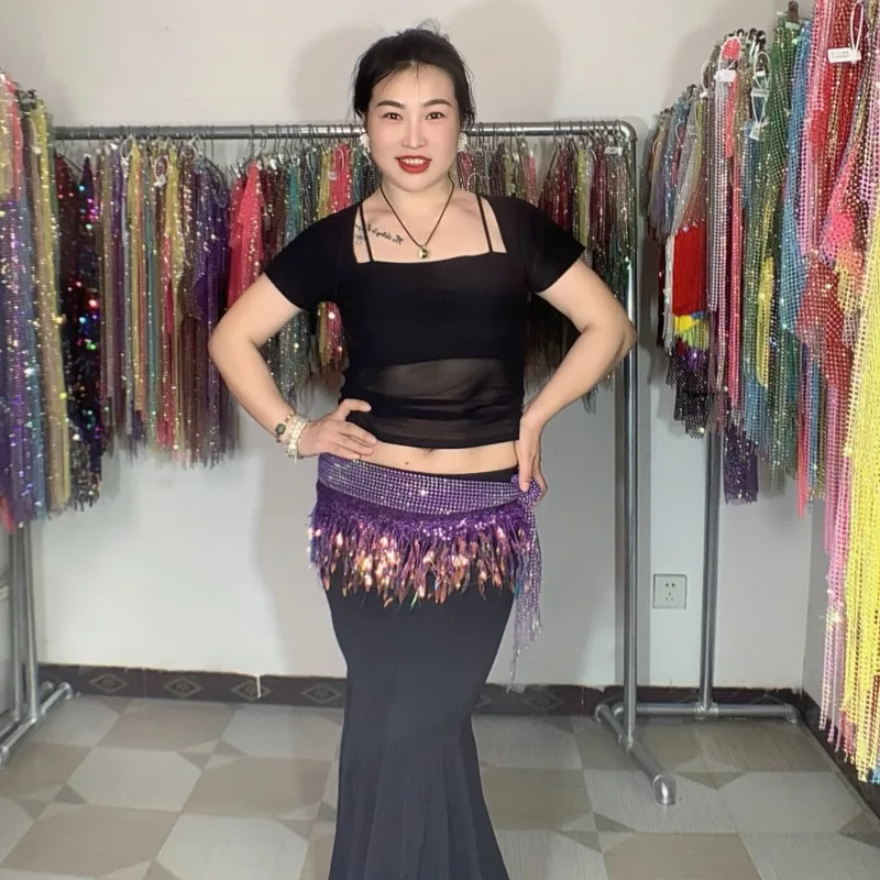 Customized New Belly Dance Belt Hip Scarf Xinglan Illusion Color Pure Handmade Butt Curtain Indian Dance Waist Chain Beginner