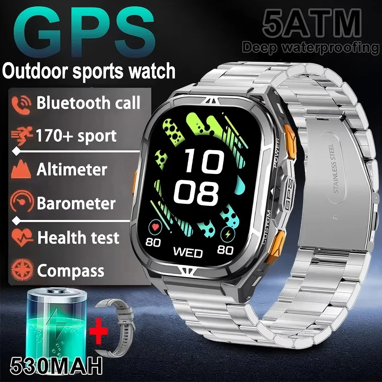 2025 New For Xiaomi Military Outdoor Smart Watch Men's GPS Bluetooth Call 1.96" AMOLED Screen 5ATM Waterproof Sports Smartwatch