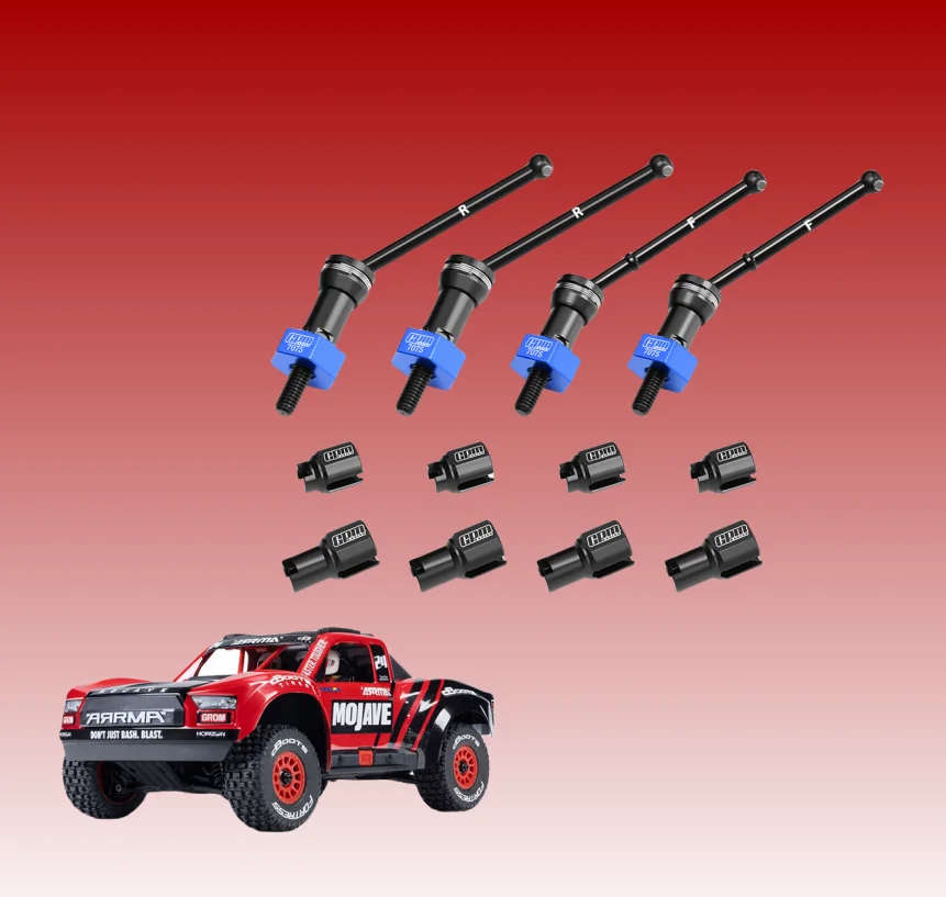 

GPM ARRMA 1/16 Mojave Grom 4140 CARBON STEEL FRONT & REAR CVD DRIVE SHAFTS WITH ALLOY 7075 WHEEL HEX (PINS THICKENED 2MM)