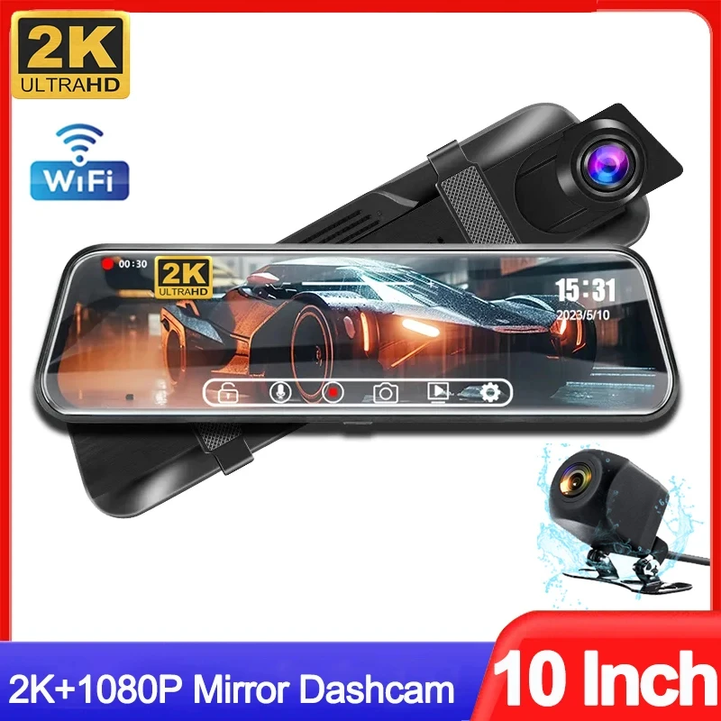 

Автомобильный видеорегистратор 2K10'' с сенсорным экраном и камерой заднего вида