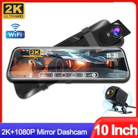 2K10'' Touch Screen Rearview Dash Cam 4K Mirror Car Recorder Stream Media Car DVR Front Rear Dual Camera 24H Parking Monitor