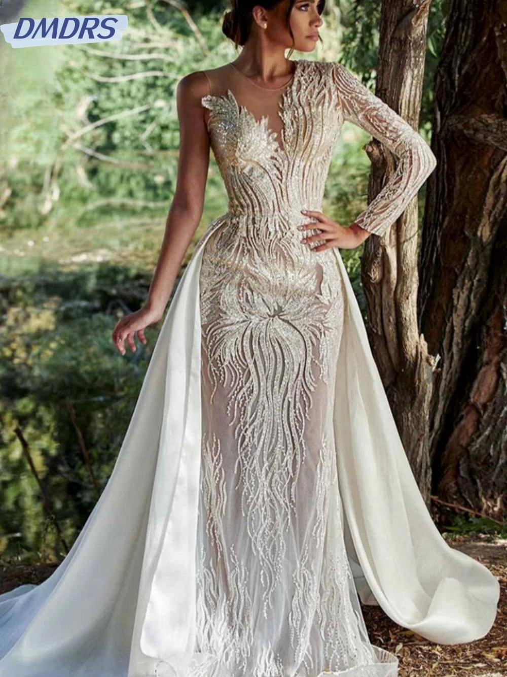 Vestido De novia con cuentas De lentejuelas brillantes, vestido De novia largo De un hombro, cuello redondo, línea A, clásico, moderno