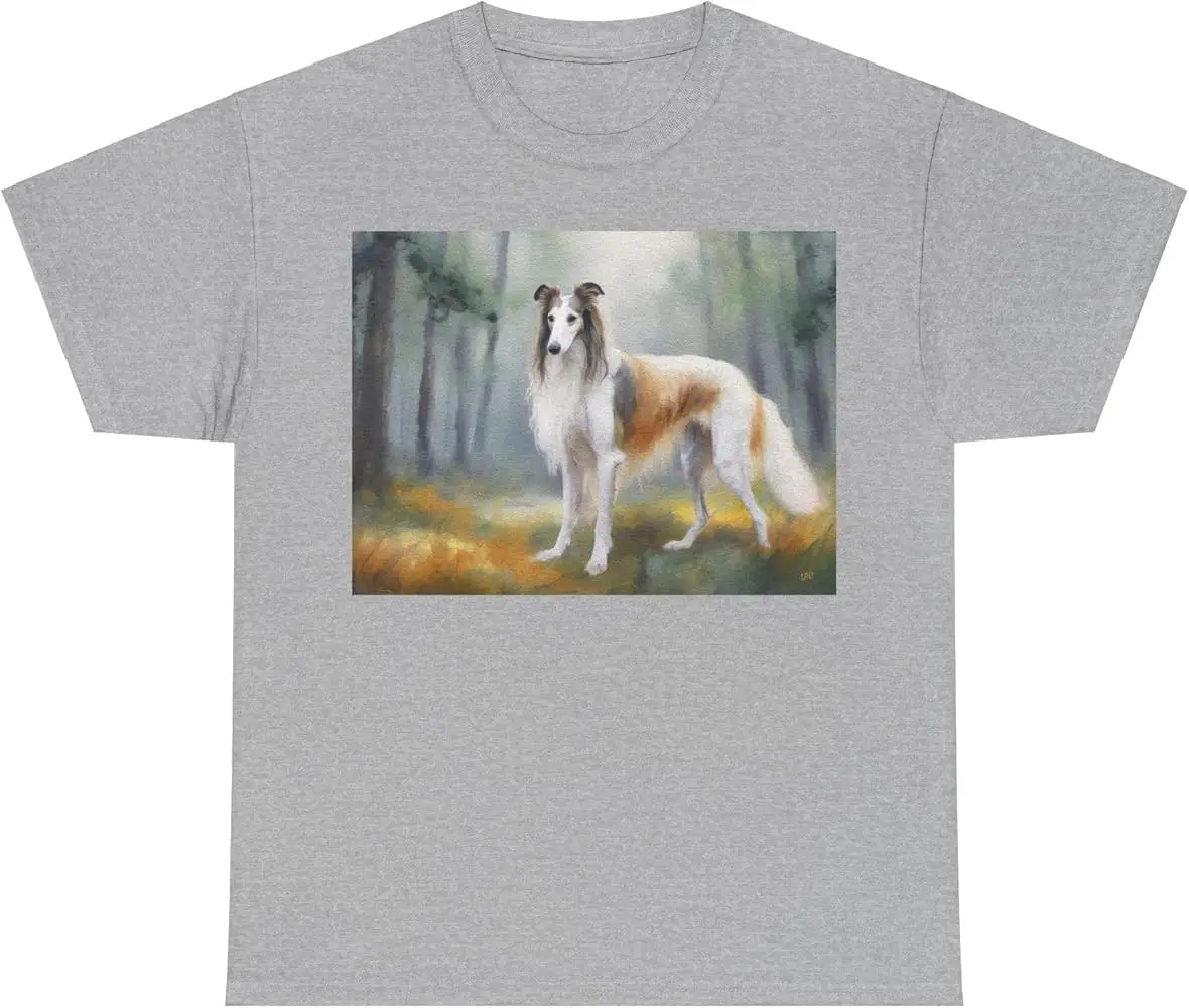 Borzoi-Camiseta de manga corta de algodón 100%, camisa de manga corta de alta calidad con estampado de lobo ruso