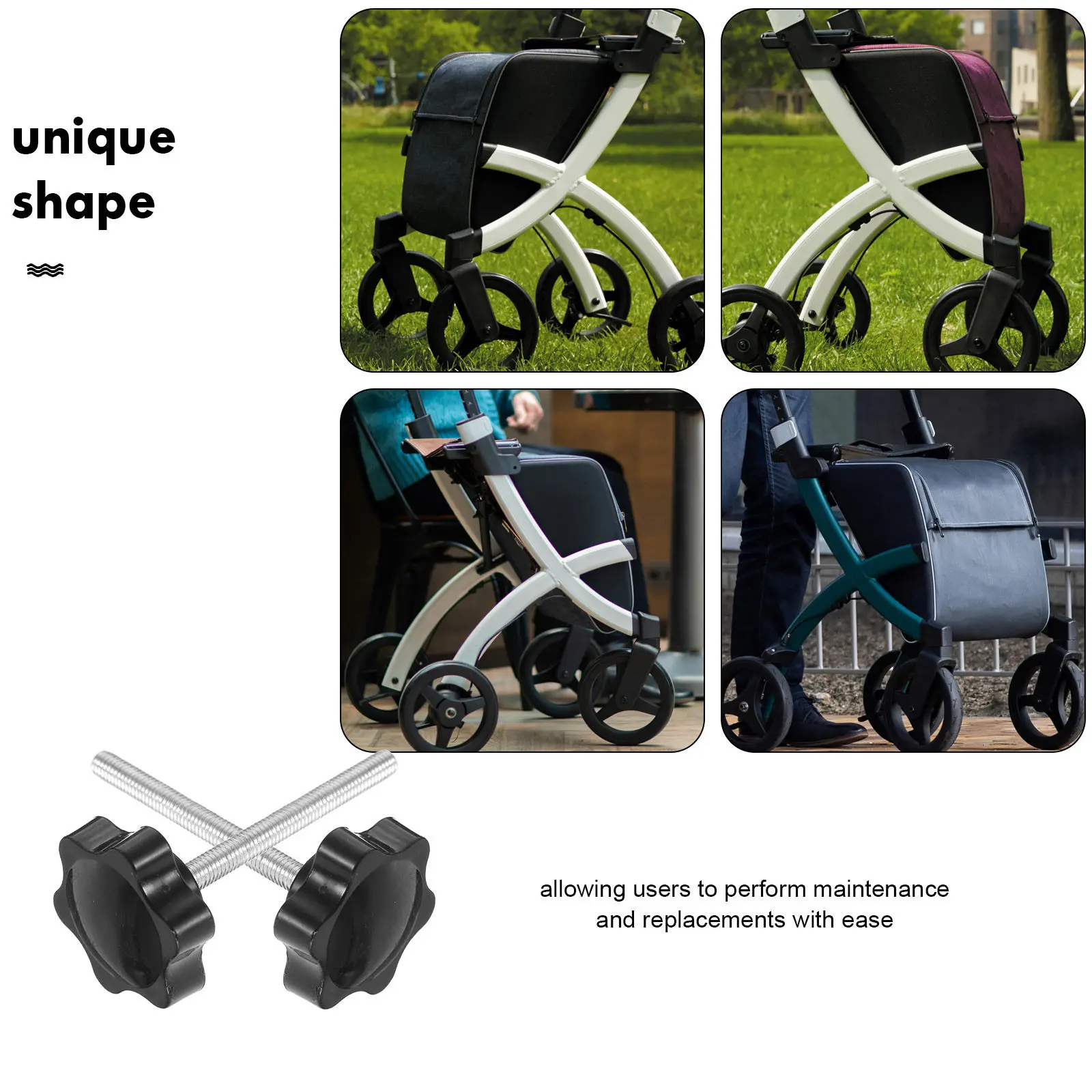 1Set Rollator Walker Replacement Knobs M6 Star Shaped Rubber Pad Adjustment Screw Walker Parts Accessories Drive Walkers Knobs - view 5