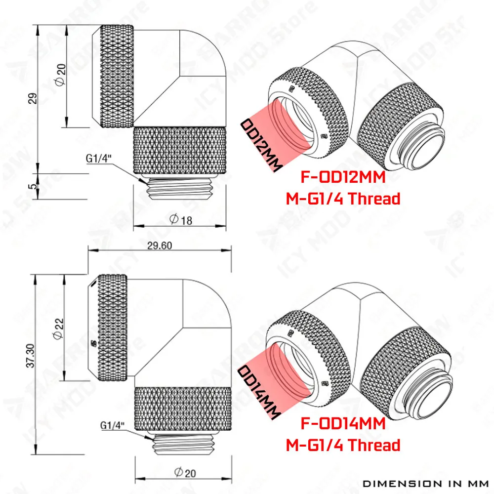 Raccordi di raffreddamento ad acqua Barrow Parti di collegamento per tubi in ottone curvi da 90 gradi F-F/M-F Filettatura G1/4 OD12mm/14mm Custodia per PC MOD TWT90KN