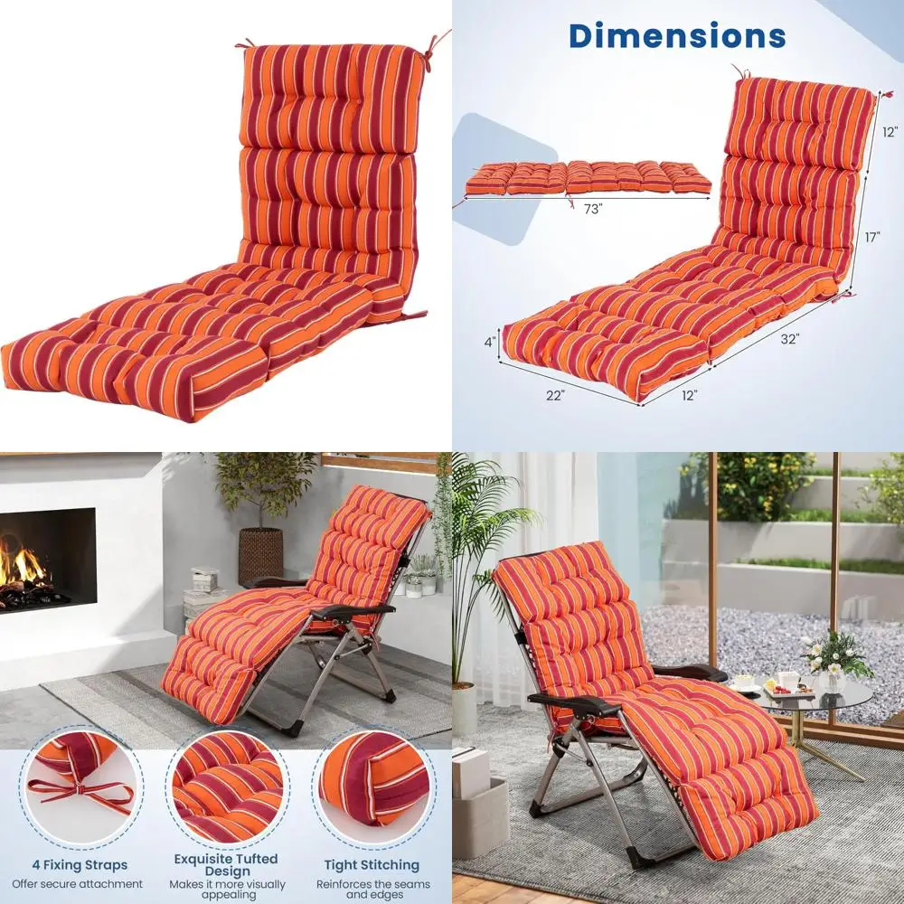

Outdoor High Back Recliner Cushion, 73 x 22 Inch Patio Lounge Cushion with 4 String Ties, 4 Thick Padded for Comfort