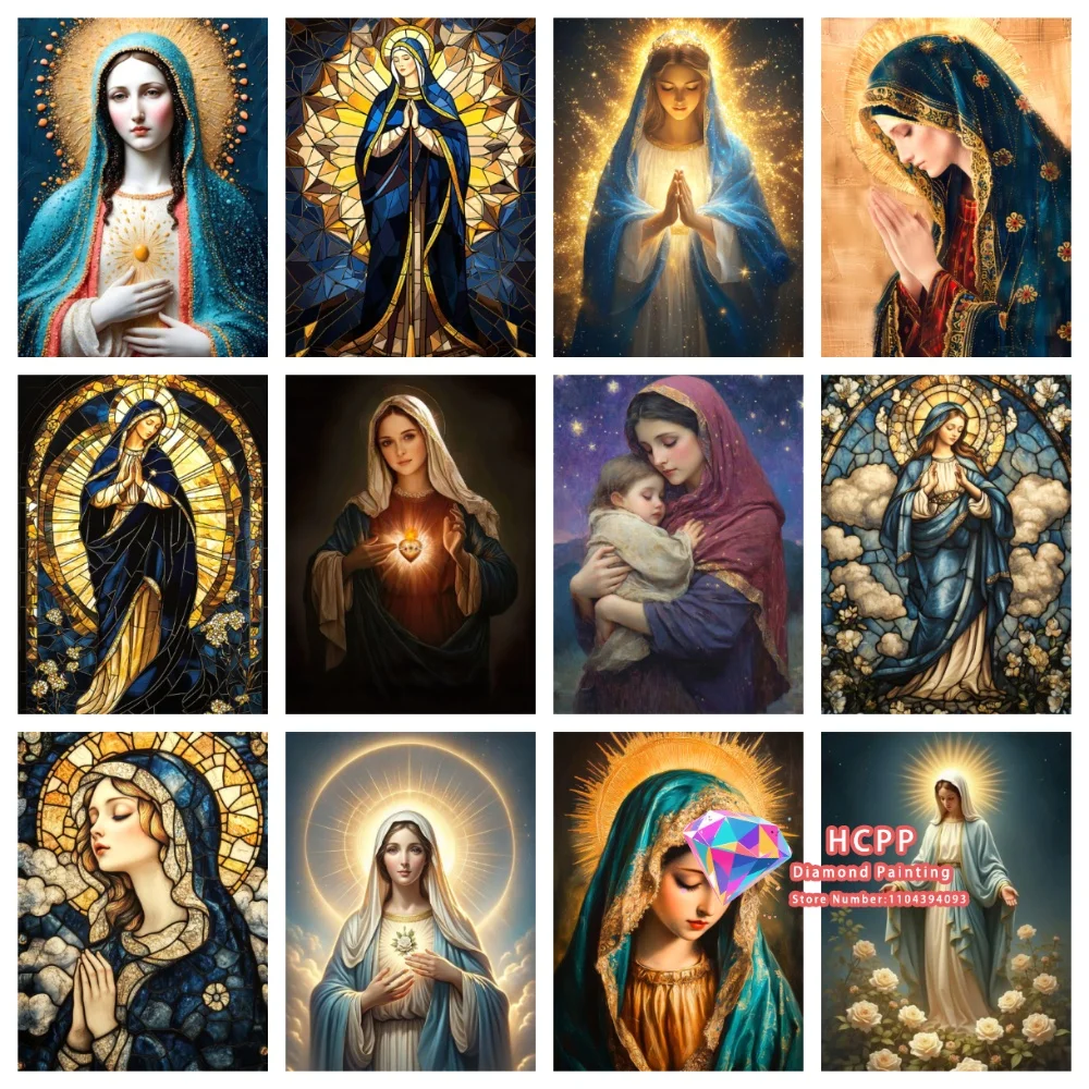 Jungfrau Maria Christliches Quadratisches Rundes Diamant-Malset 5D DIY Kreuzstich Handgemachte Kunst Geschenk Handwerk Heimdekoration Festtagsgeschenk