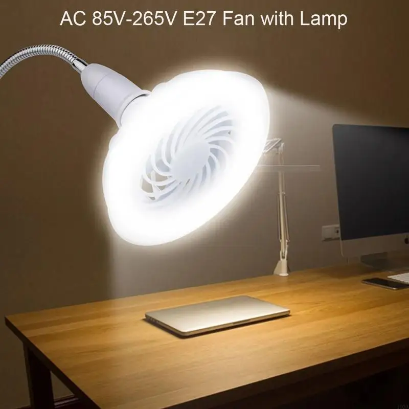 193A 2-in-1 Fan Lamp E27 LED Light 10W Ceiling Fan 3-mode Adjustable AC85V-265V with E27 Lamp Head for Office Home Nursery