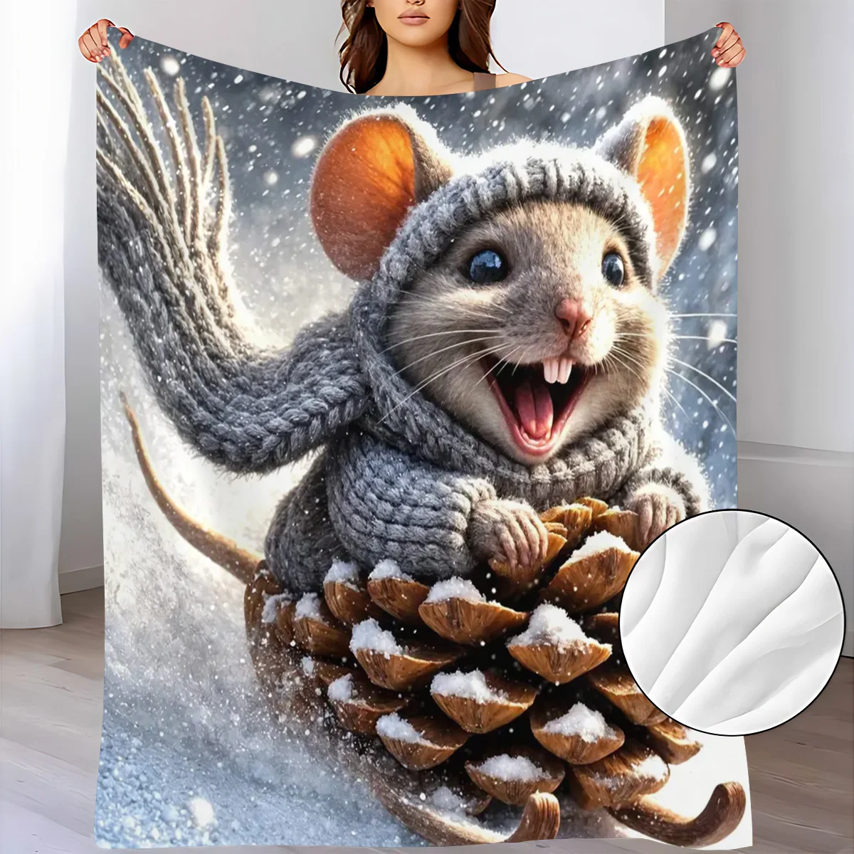 A Soft And Warm Fleece Blanket Featuring a Happy Mouse Design, Perfect for Use on The Sofa, for Home Relaxation, As an Air Condi