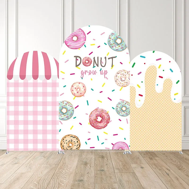 Mehofond Custom 2-Sided Pink Ice Cream Sweet Donuts Grow up Birthday Party Baby Shower Covers Chiara Arch Decor Backdrop Photo