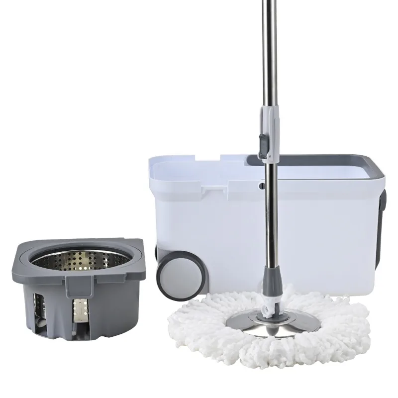 Hand washing 360 microfiber lazy stainless steel handle floor cleaning flat mop with bucket set