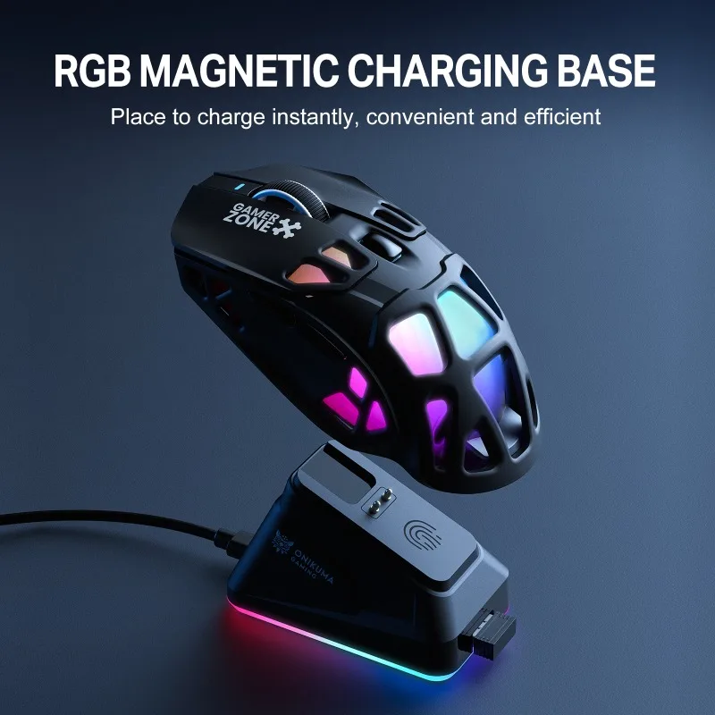 ONIKUMA DM09 Wireless Gaming Mouse Tri Mode Bluetooth 2.4G Wired PAW3311 Sensor 1000Hz RGB Hollow Rechargeable Charging Dock