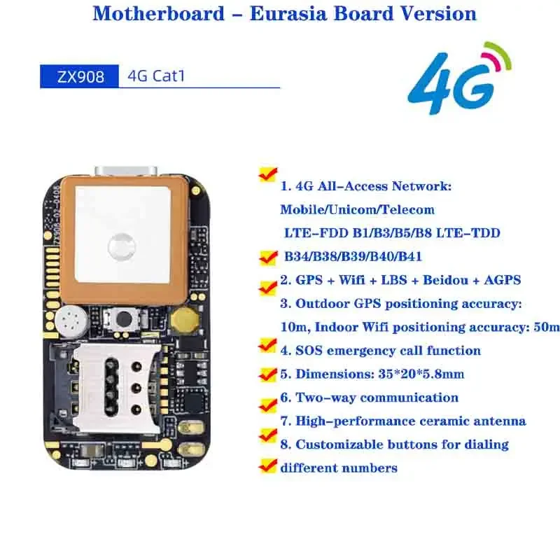 VoltS4Gmotherboard Ultra Mini GPS Locator Solution Chip ZX908module WIFI Base Station Personal Pet Vehicle Positioning Solution