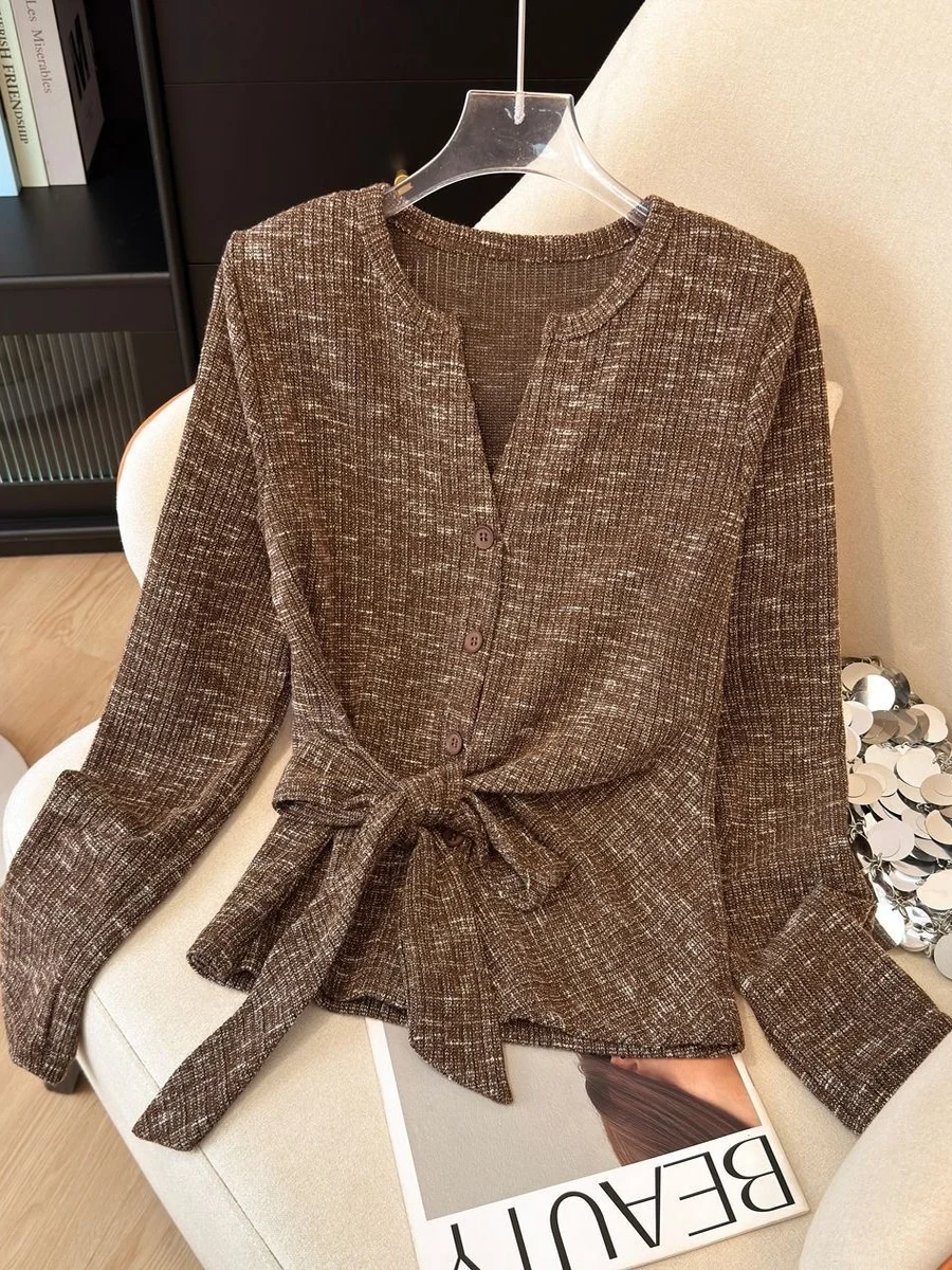 High-End Retro Long Sleeve T-Shirt Shirt Women's Slim Fit Base Shirt Guangzhou Thirteenth Factory Autumn Waist Inward Design