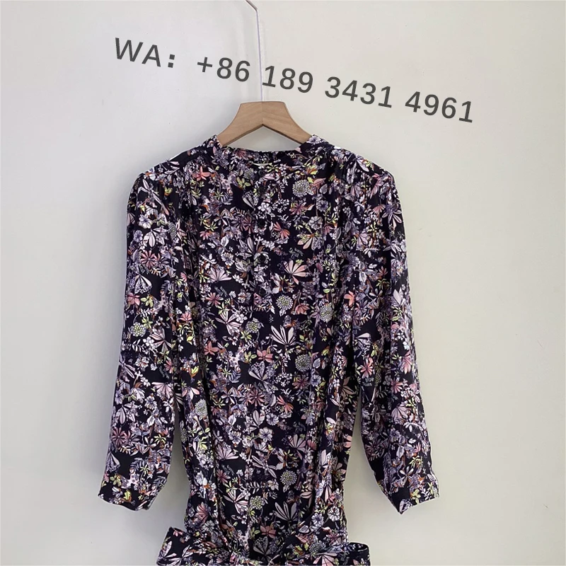 Zadig Abiti vintage Donna Primavera Stampa floreale Abito lungo nero Abito estivo con cintura a maniche lunghe femminile Abbigliamento vintage da donna