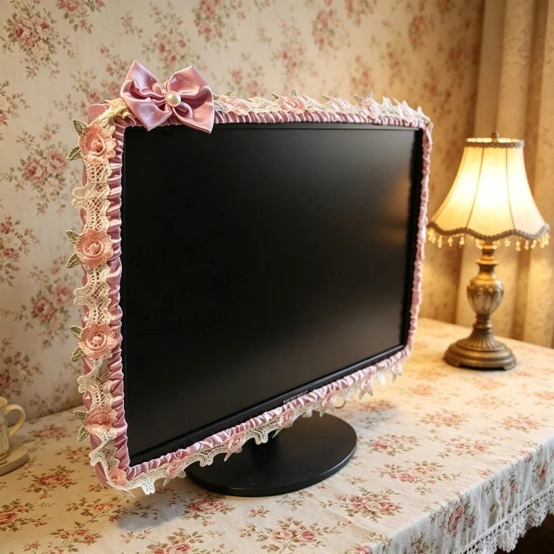 17 To 30 Inch Dust Cover Lace Fabric  Flip Style Elastic Edge TV Monitor Screen Protector Household Home Decor Accessory