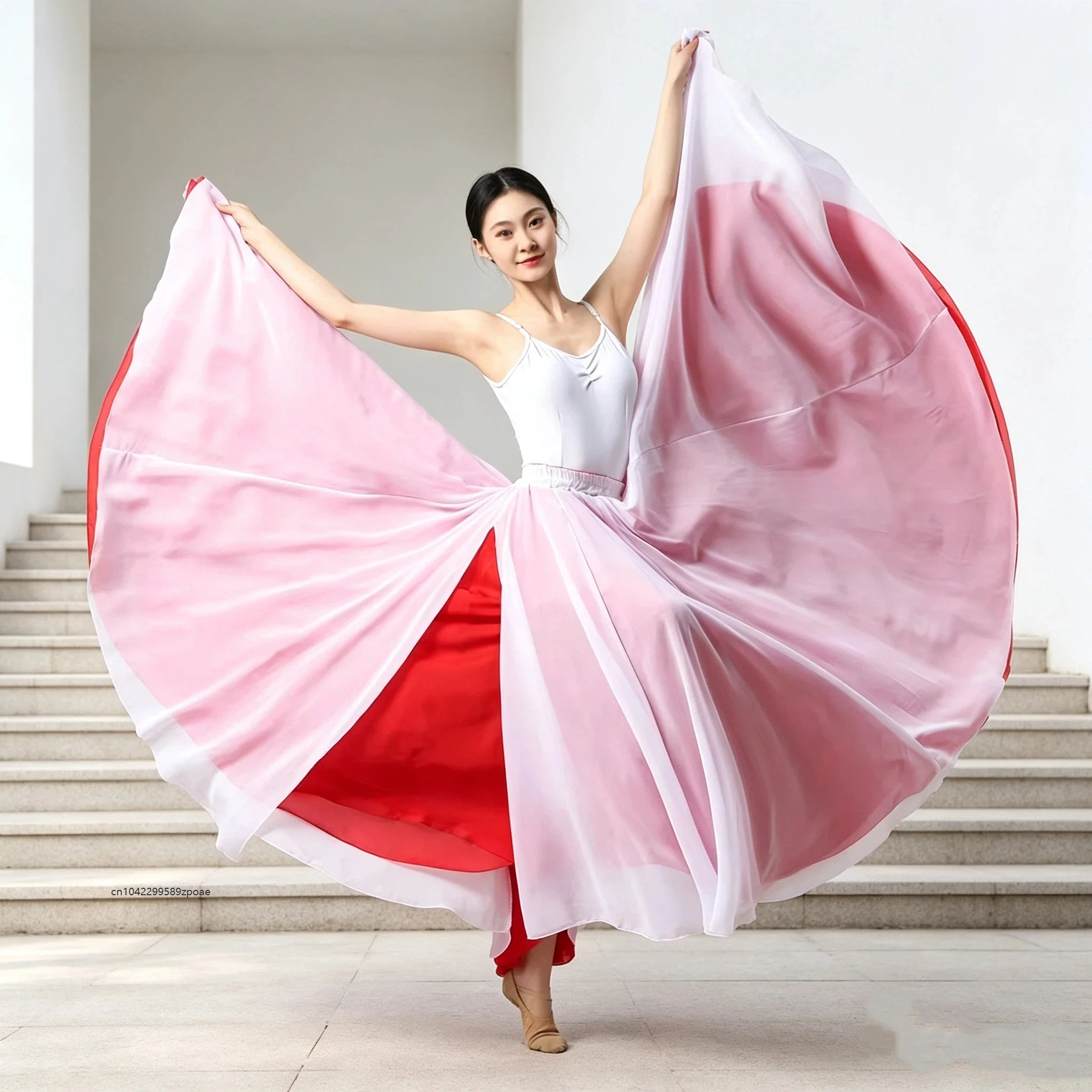 Falda Clásica para Mujer, Elegante, Étnica, Reversible, de Chifón, para Espectáculos, Estilo Swing, Etérea, 720 Grados, Atuendo para Actuaciones en Escenario