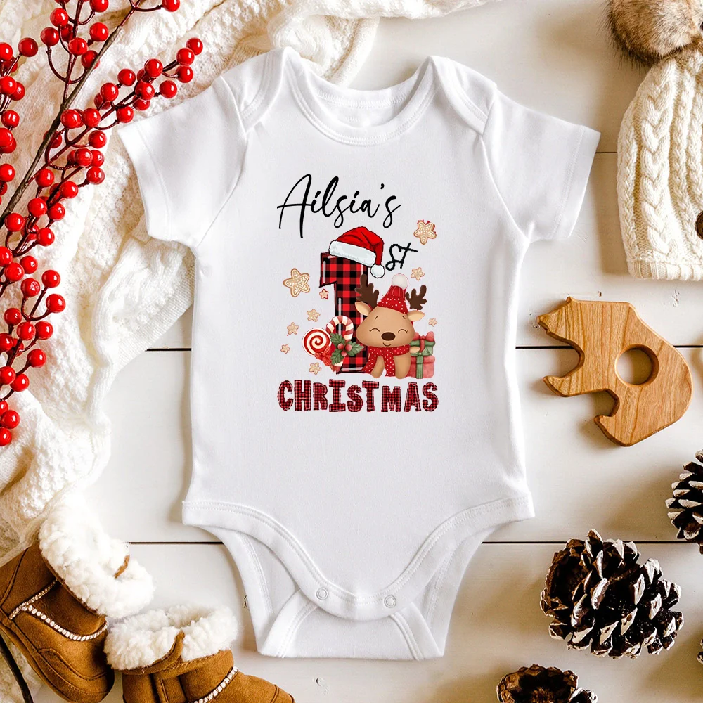 Personalised Baby 1st Christmas Bodysuit Babies 1st Xmas Gift Custom Baby Name First Xmas Romper Clothing Holiday Gift