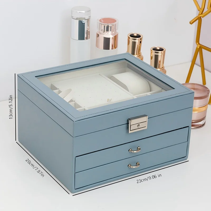 Lockable 3 Layer Clear Top Jewelry Box Large Capacity Jewellery Organizer Valentine Gift For Women