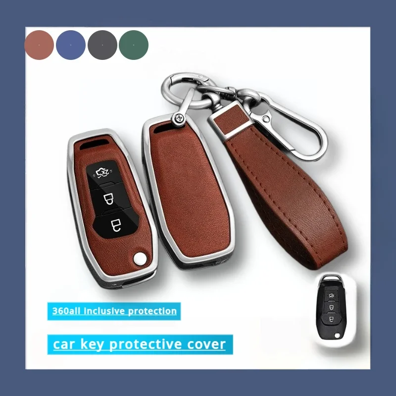 

Leather Zinc Alloy Car Key Case Cover keychain For Ford Figo 2017 Mondeo 5 Ecosport Fiesta Mk8 Everest Ranger Fusion Kuga Escort