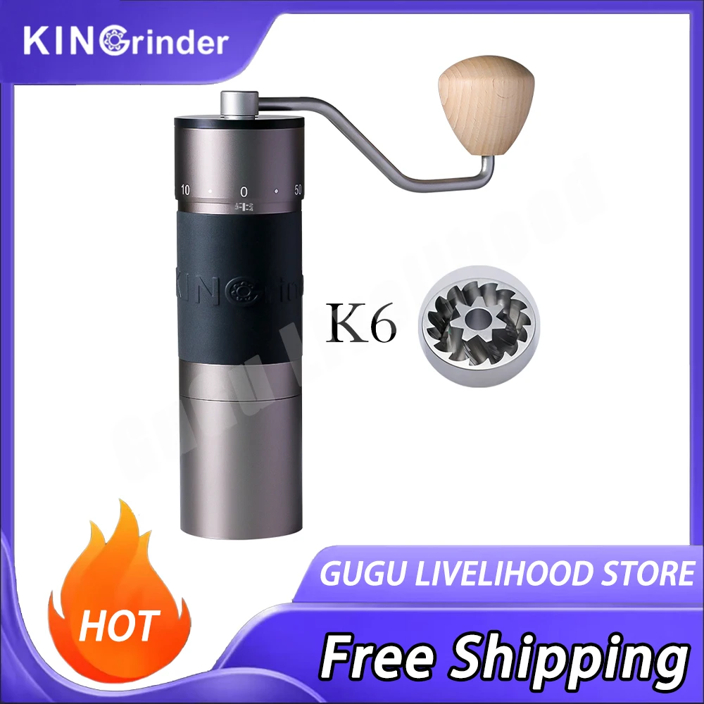 

KinGrinder K6 Coffee Bean Hand Grinders Pour Over Coffee Hand Portable All-Metal Stainless steel core Grind Machine Mill Grinder