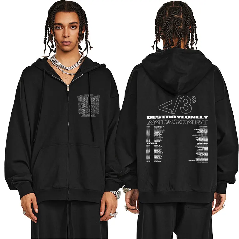 

Rapper Destroy Lonely Antagonist Tour Zipper Hoodie Playboi Carti Opium Zip Up Jacket Coat Men's Women's Hip Hop Fashion Hoodies