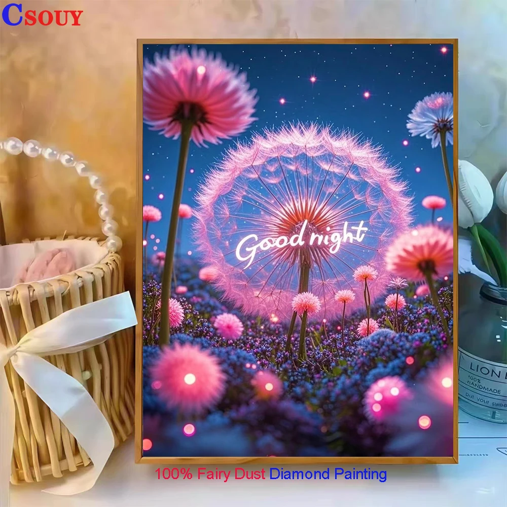 100% Fairy Dust Diy Diamond Painting Cross Stitch Pink Flower Kits Square Embroidery Square Mosaic Home Decor Needlework Crystal