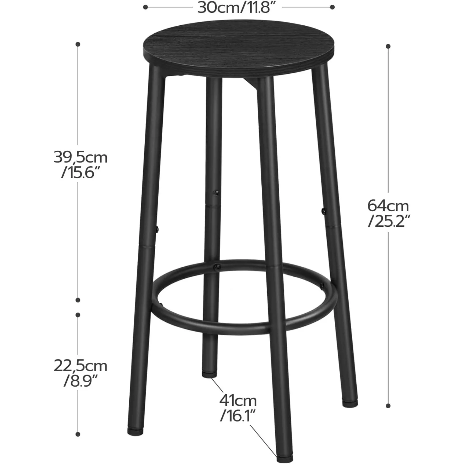 Ensemble de 2 chaises de bar rondes avec repose-pieds, pour cuisine, cadre en acier robuste pour salle à manger