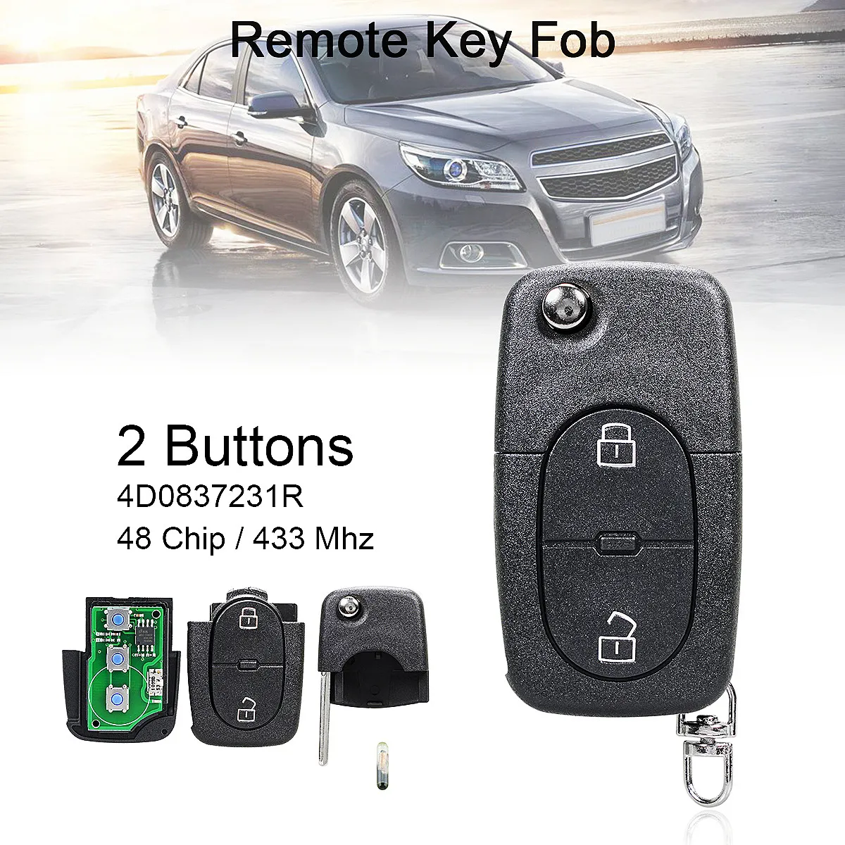 

433Mhz 2Buttons Car Smart Remote key with ID48 Chip / 4D0837231R Fit for Audi A3 A4 A6 A8 B6