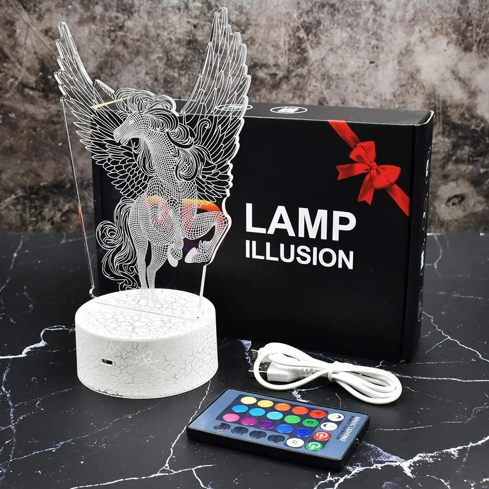 3D LED Horse Night Light 16 colori cambiano con decorazione Desktop remota lampade da comodino per camera da letto regali per bambini festa di natale