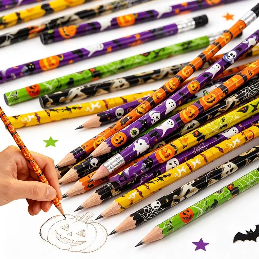 12/24/36pcs Halloween Writing HB Pencils, Cute Stationery for Kids Trick Or Treat Goodie Bags, Birthday Party Giveaways XJM