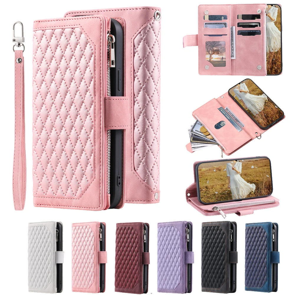 Fashion Zipper Wallet Case For Xiaomi Mix 2S Flip Cover Multi Card Slots Cover Phone Case Card Slot Folio with Wrist Strap