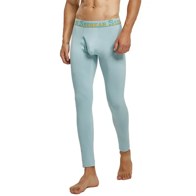 Men's Autumn Solid Color Thermal Leggings - Warm Soft Fitted Base Layer Pants Comfortable Underwear for Cold Weather Long Johns