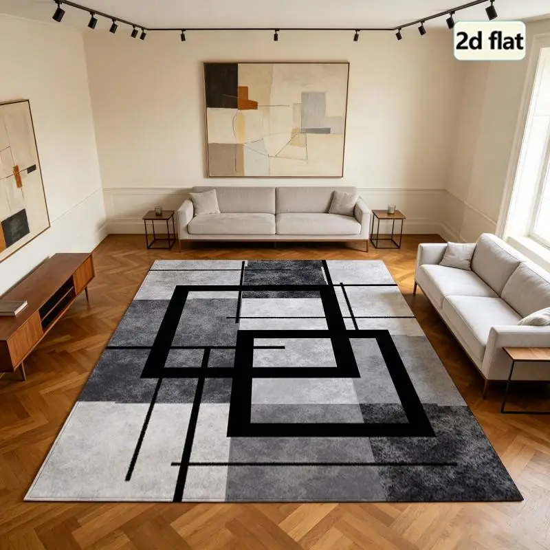1 Piece Geometric Monochrome Rug, Soft Cozy, All Seasons, Lightweight Care, Home & Room Decor, Winter, Autumn, Living Room, Bedroom, Entryway