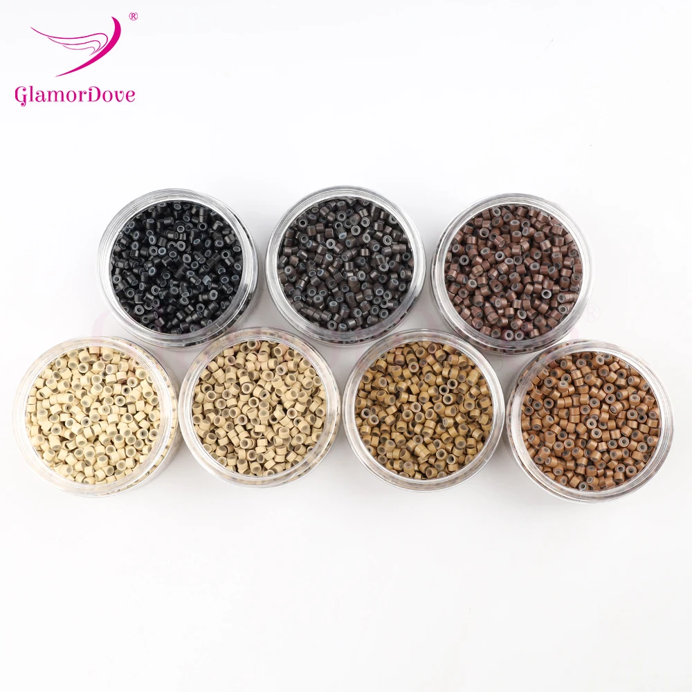 GlamorDove 1000Pcs 4.5mm Aluminum Silicone Lined Beads Micro Rings Beads Tube For I Tip and Weft Hair Extensions 7 color options