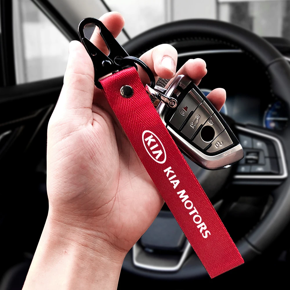 1Pcs Car 3D Metal Nylon Emblem Ribbon Key Ring Keychain For KIA Stinger RIO Sorento Picanto Ceed Borrego KN Sportage Cerato Soul