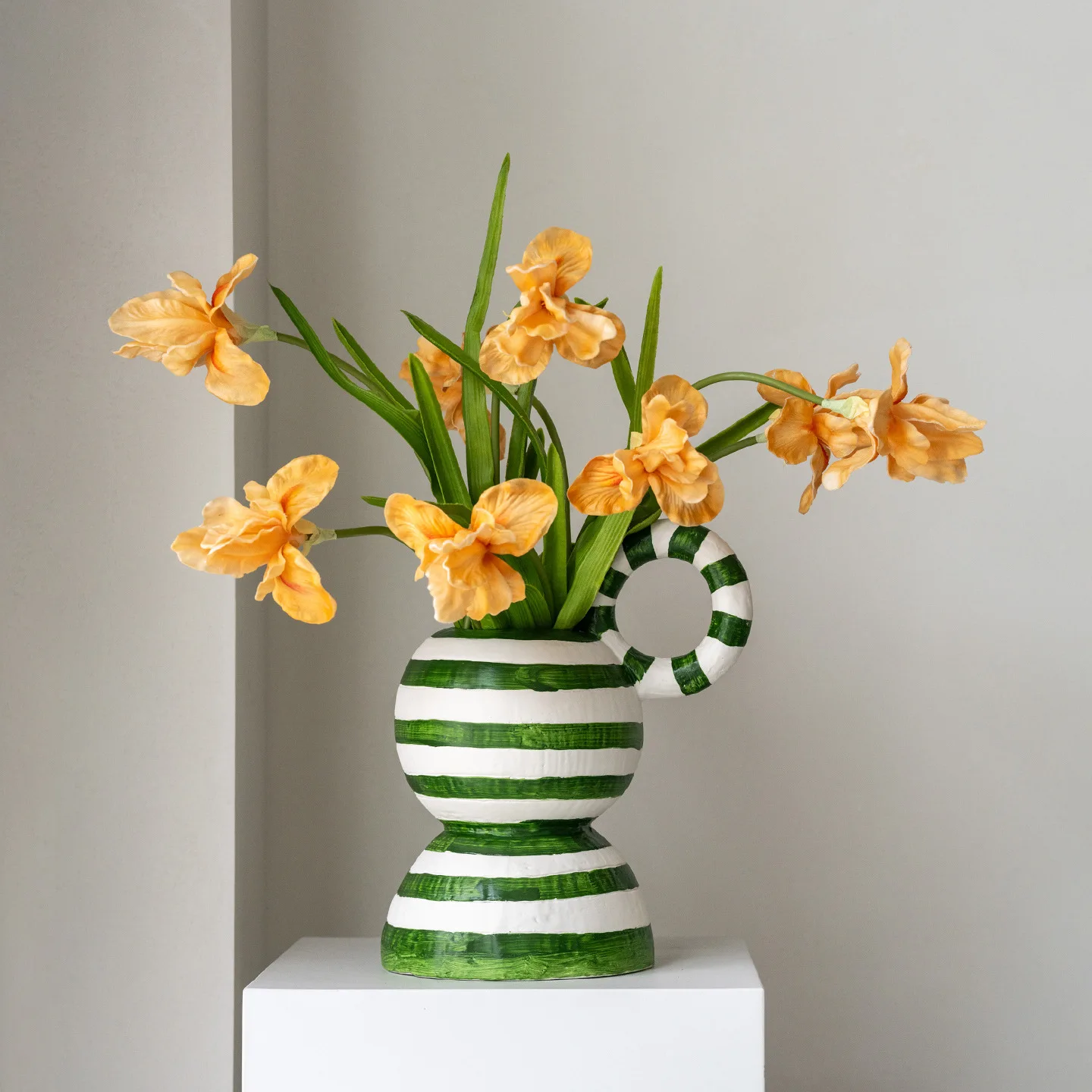 Green Striped Flower Ware Home Living Room Coffee Table Dining Room TV Cabinet Art Vase Ornament Model Room