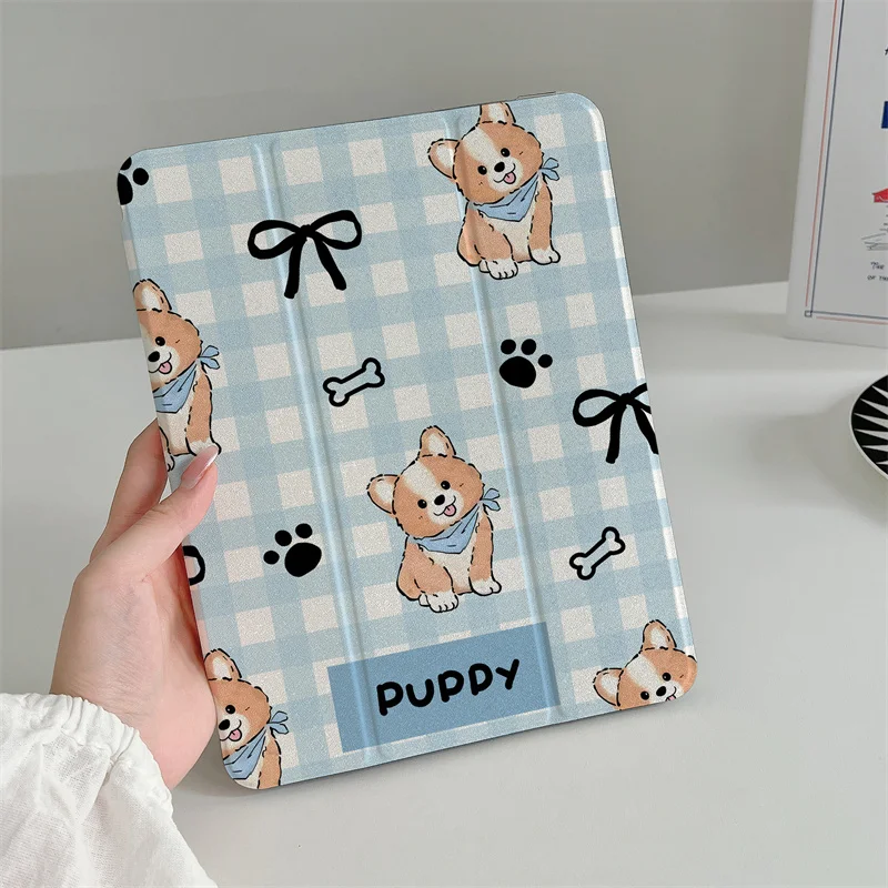 

Kawaii Puppy для Apple iPad 10 10,9 Pro 2024 11-дюймовый Air 5/4 iPad 10,2 Air 3 10,5-дюймовый мини 6/5 чехол милые чехлы с держателем для ручек
