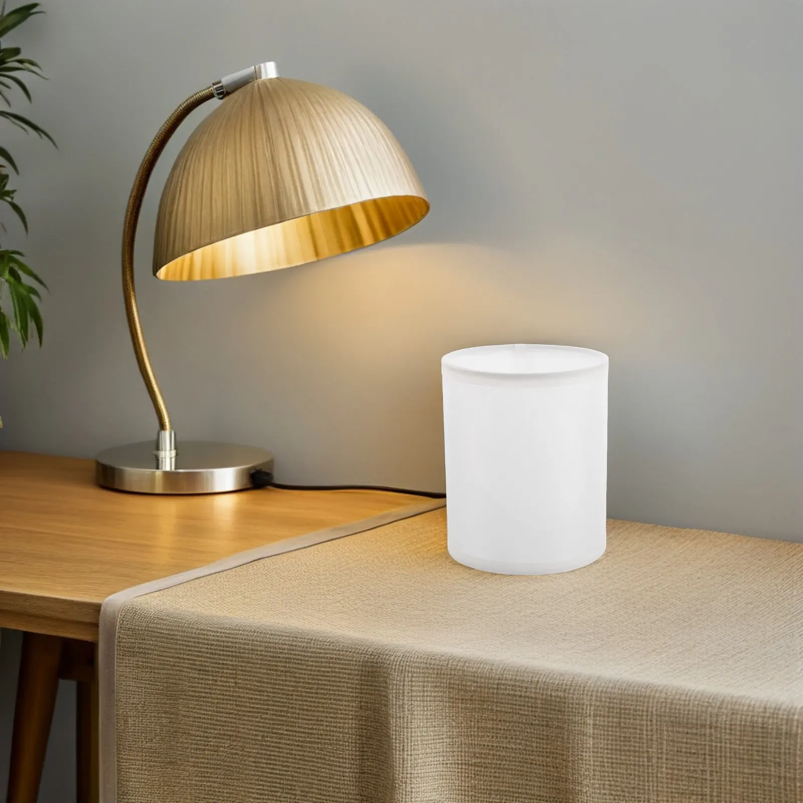 Fabric Lampshade Beige Minimalist Drum Design E27 Anti-Glare Bedside Table Lamp Cover Soft Light Diffuser for Bedroom Living