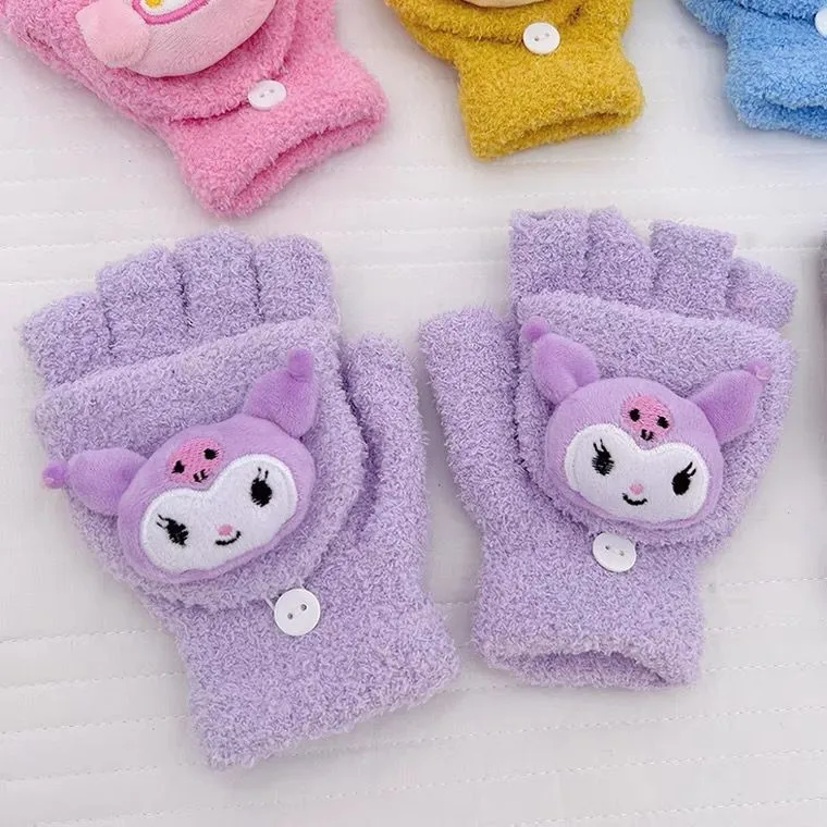 قفازات فليب يابانية وكورية جديدة للطالبات في الشتاء، ندى دافئ قطيفة وسميكة، أيدي دافئة بخمسة أصابع