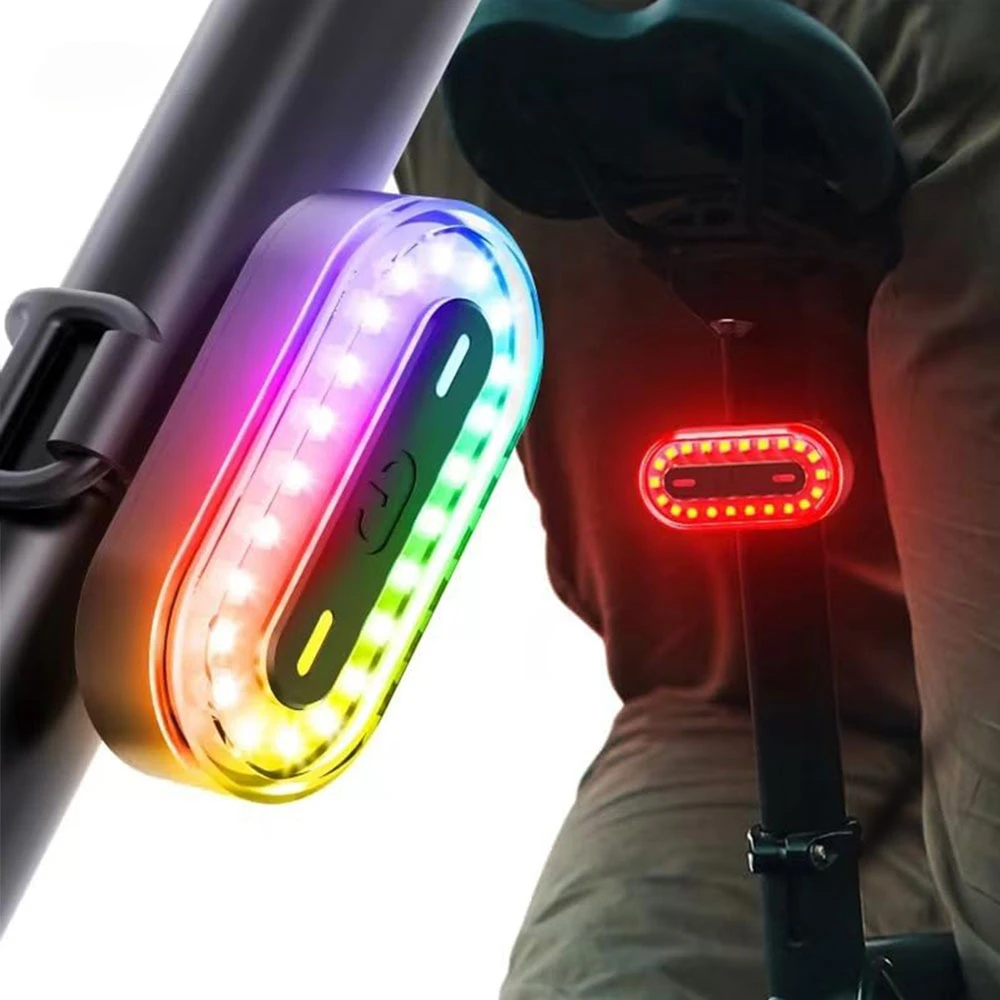 Bicycle Rear Taillight Bike Light RGB Colorful  600 Mah 14 Modes Type C Charge IPX6 Waterpoof Bike Lamp with Memory Mode