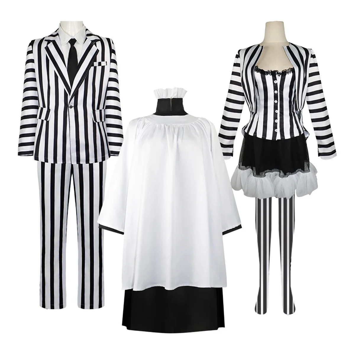 

Movie Horror Juice Cosplay Costume Full Set Black White Stripes Dress Uniform for Adult Outfit Halloween Party Clothes Roleplay