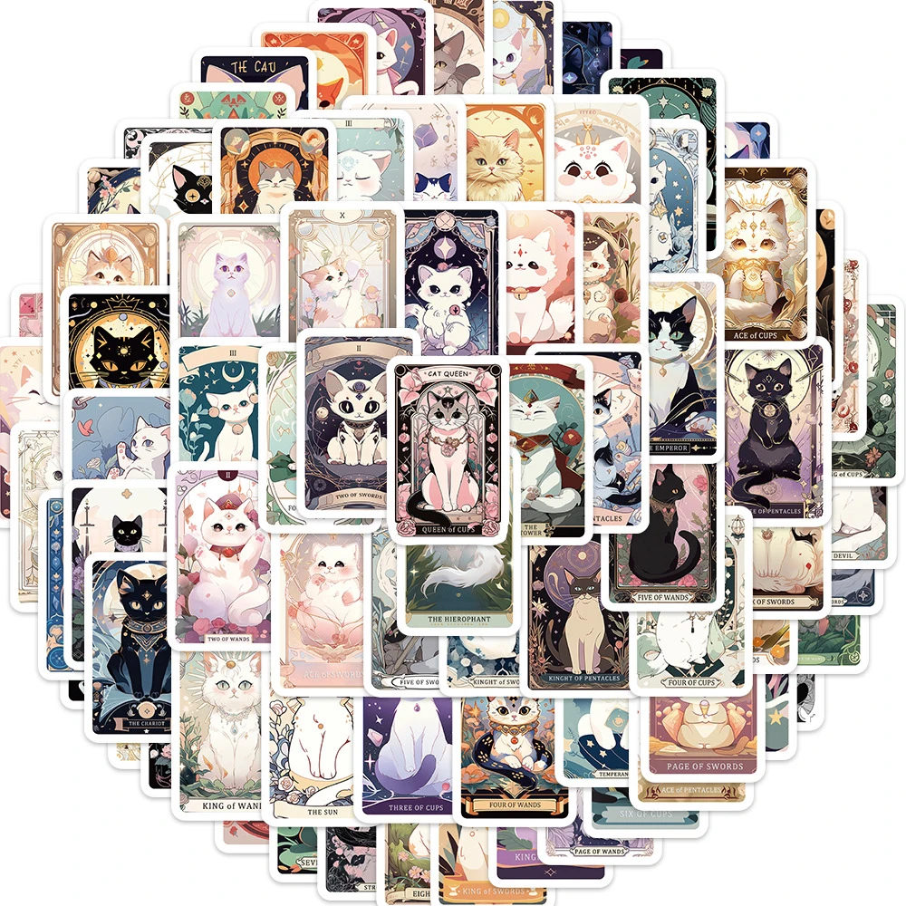 10/30/78pcs Vintage Cute Classic Cat Tarot Stickers Funny Decoration Laptop Suitcase Phone Scrapbook Stationery Sticker Kids Toy