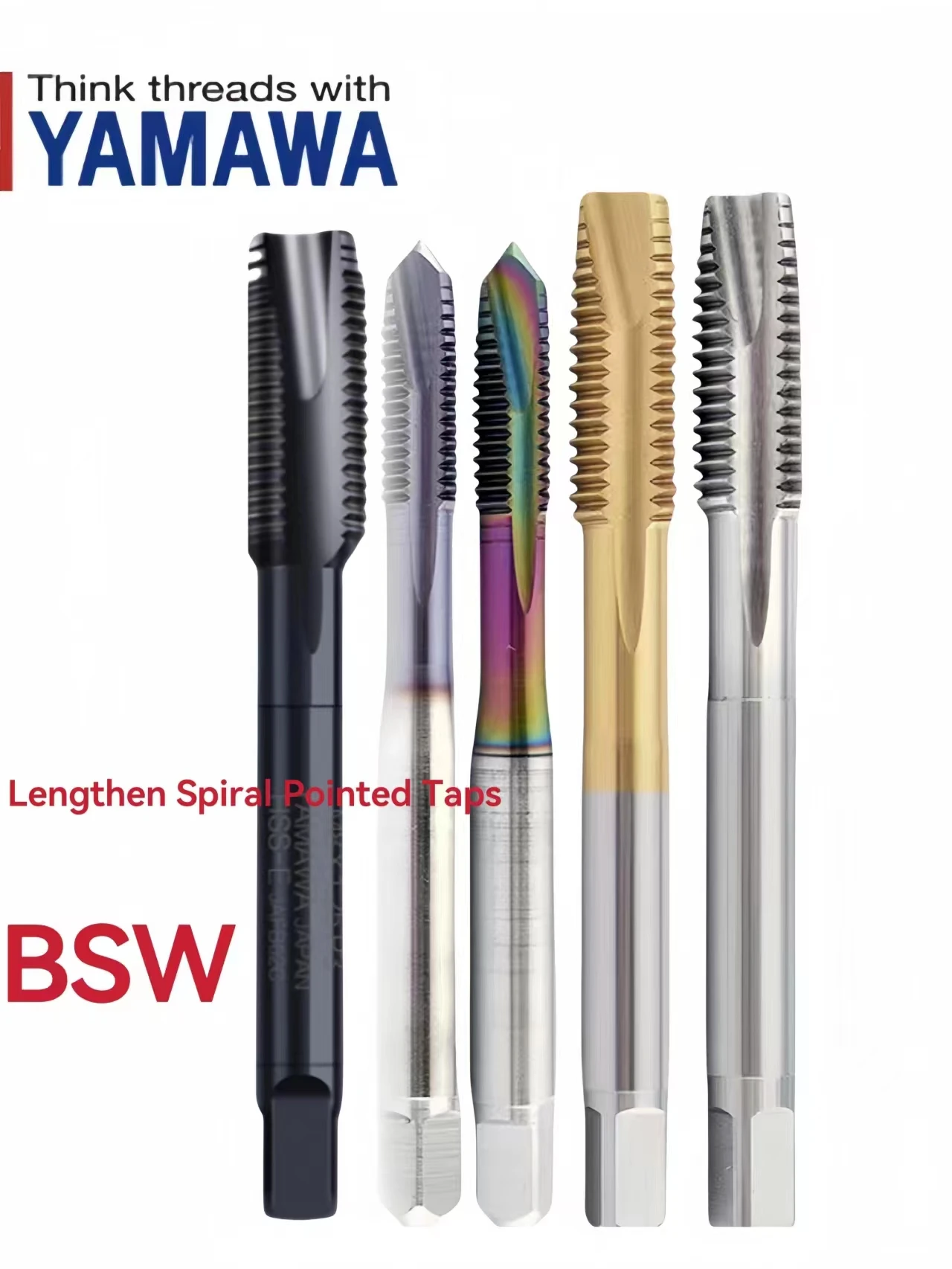 1PCS  Japanese YAMAWA HSSE Machine Spiral Pointed Tap BSW1/8-40 5/32 3/16 1/4 1/2-12 5/8 For Stainless Steel Screw Thread  Tap