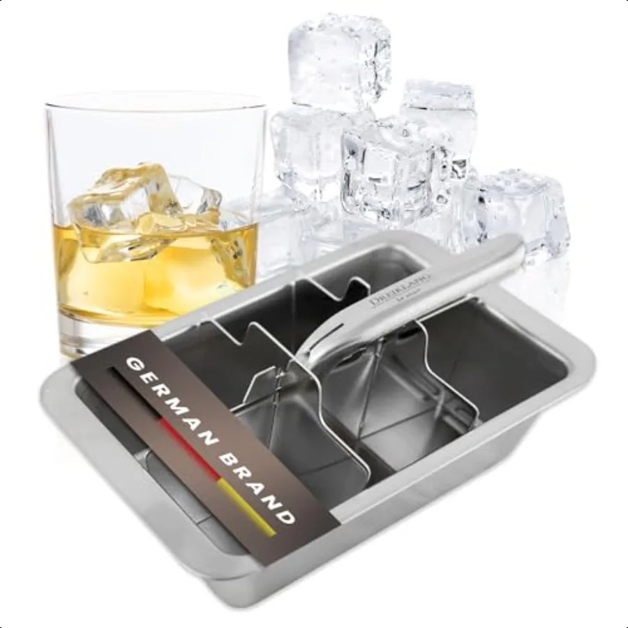 

18 8 Stainl Steel XXL Ice Cube Tray with Lever Insert for Easy Release Polished FoodSafe Durable Perfect for Whiskey Long Drink