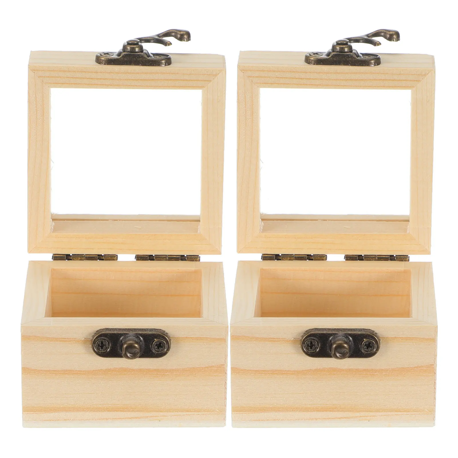 2Pcs Insect Display Case Natural Wood Specimen Box Clear Lid Small Square Storage Box Scientific Educational Jewelry Organizer