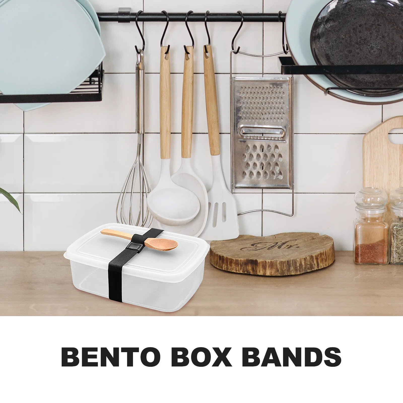 6pcs Elastic Bento Box Straps Reusable Polyester Lunch Container Black Outdoor Portable Practical Durability