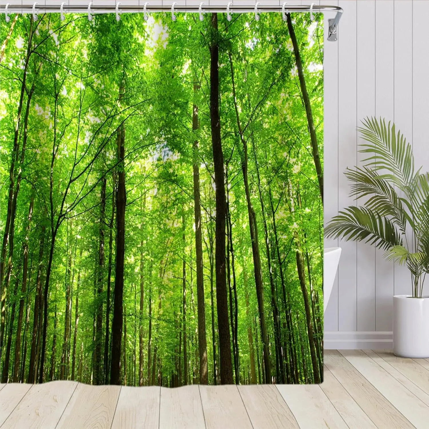 

Nature Forest Shower Curtain Green Trees Outside Natural Landscape Bathroom Decor Spring Jungle Scenery Fabric Waterproof Shower